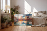 Sinus Art Wandbild 120x80cm Kapellbrücke und Wasserturm im Sonnenuntergang mit Spiegelung für atmosphärische Raumwirkung