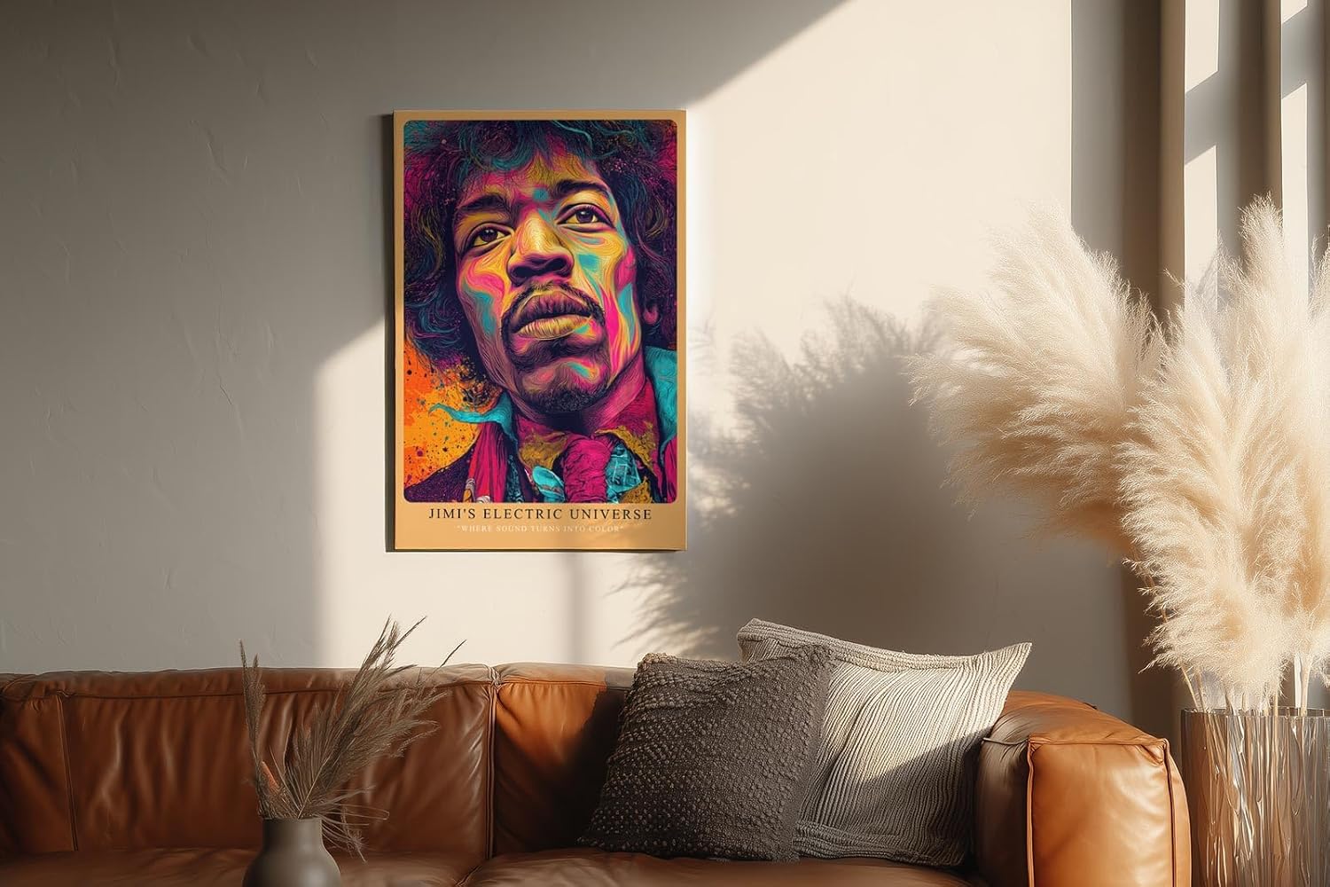Paul Sinus Wandbild in 40x60cm Jimi's Electric Universe Buntes Musikerportrait mit intensiven Farbverläufen