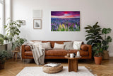 Sinus Art Wandbild 120x80cm Blühendes Lupinenmeer unter dramatisch gefärbtem Himmel – kraftvoll und inspirierend