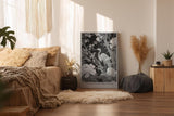 Paul Sinus Wandbild in 40x60cm The Monochrome Crane mit Kranich und Blüten in Schwarz-Weiß-Optik für stilvolle Wandgestaltung