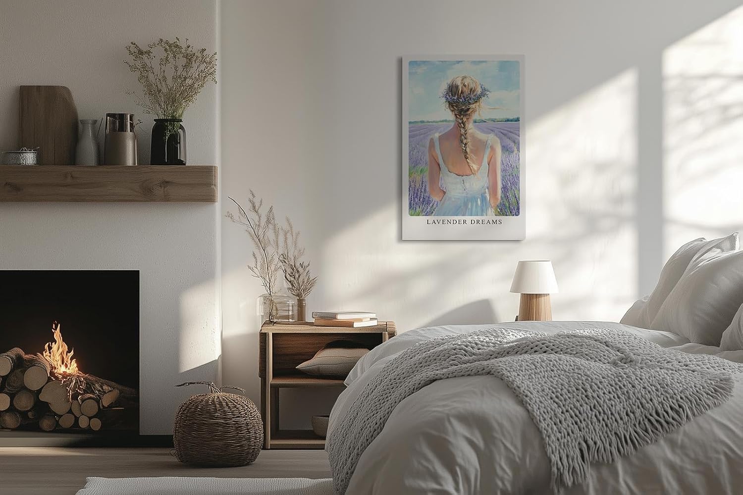 Paul Sinus Leinwandbild 80x120cm romantische Frau im Lavendelfeld mit zartem Blumenkranz – kunstvolles Leinwandbild für stilvolle Raumgestaltung