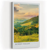 Paul Sinus Kunstdruck 40x60cm Sunset Valley mit weitem grünem Tal im Licht der untergehenden Sonne