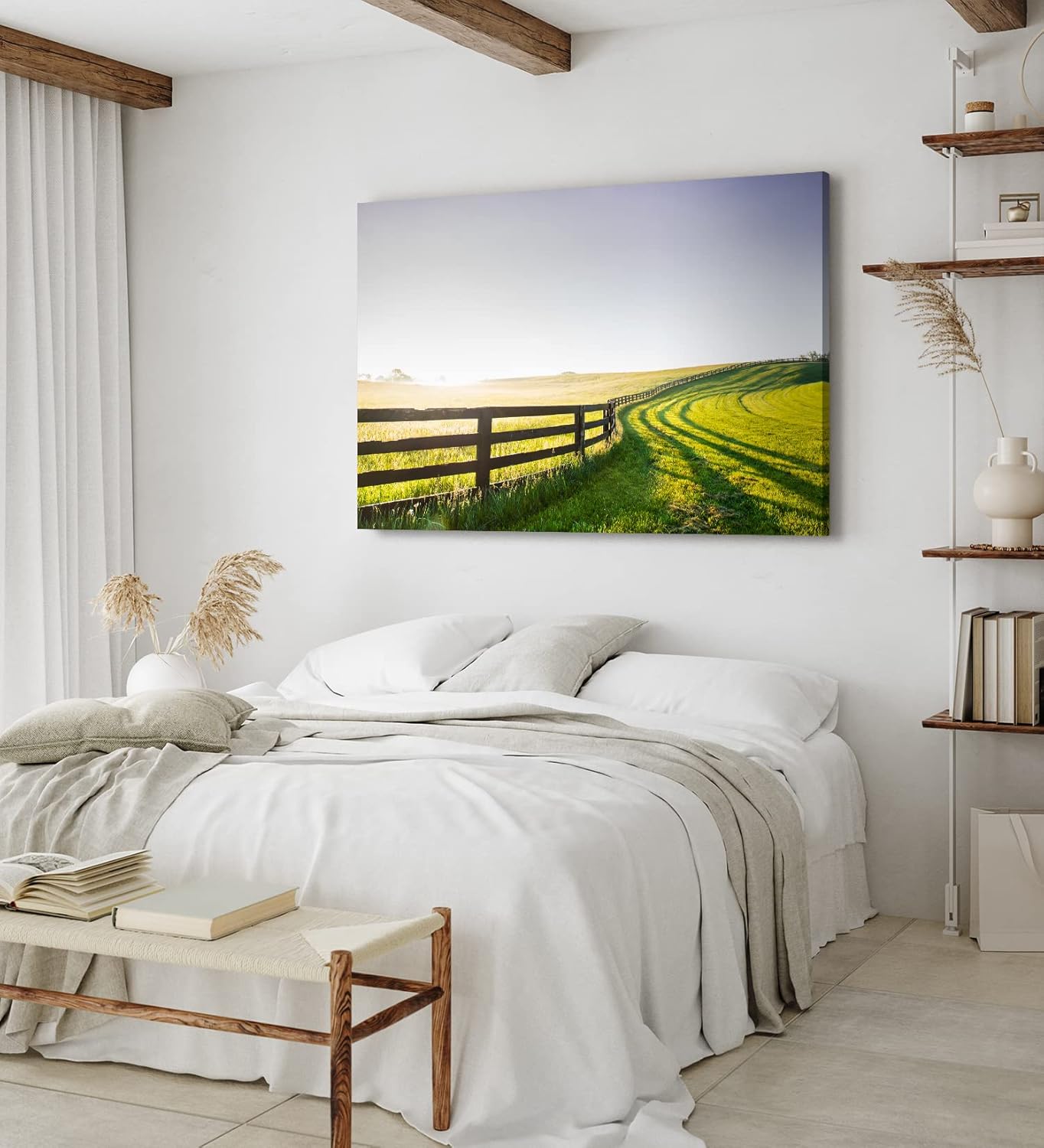 Paul Sinus Wandbild 120x80cm Wiese Felder Grün Landschaft Sonnenschein Holzzaun