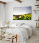 Paul Sinus Wandbild 120x80cm Wiese Felder Grün Landschaft Sonnenschein Holzzaun