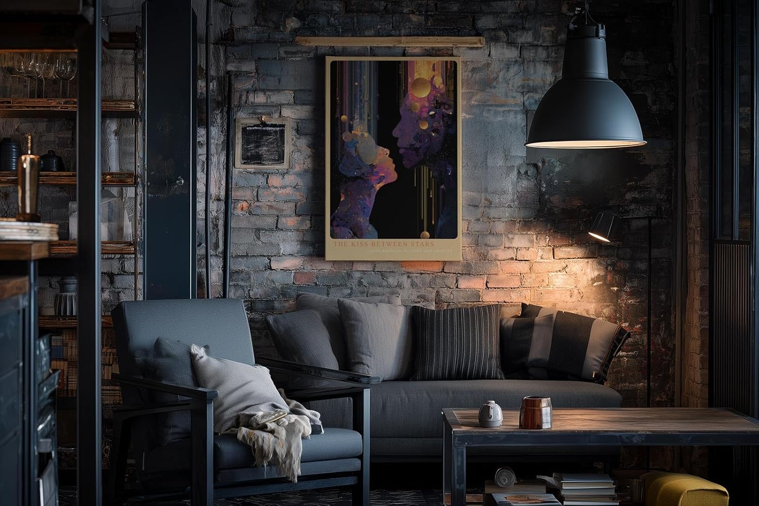 Paul Sinus Wandbild in 40x60cm The Kiss Between Stars – abstrakte Silhouetten im kosmischen Lichtspiel, kunstvolle Darstellung von Nähe und Universum