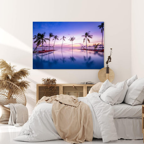 Wandbild 120x80cm Malediven Urlaub Palmen Meer Abend Pool