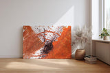 Sinus Art Wandbild 120x80cm Farbexplosion in Orange und Schwarz mit tropfenartigen Elementen und Bewegung