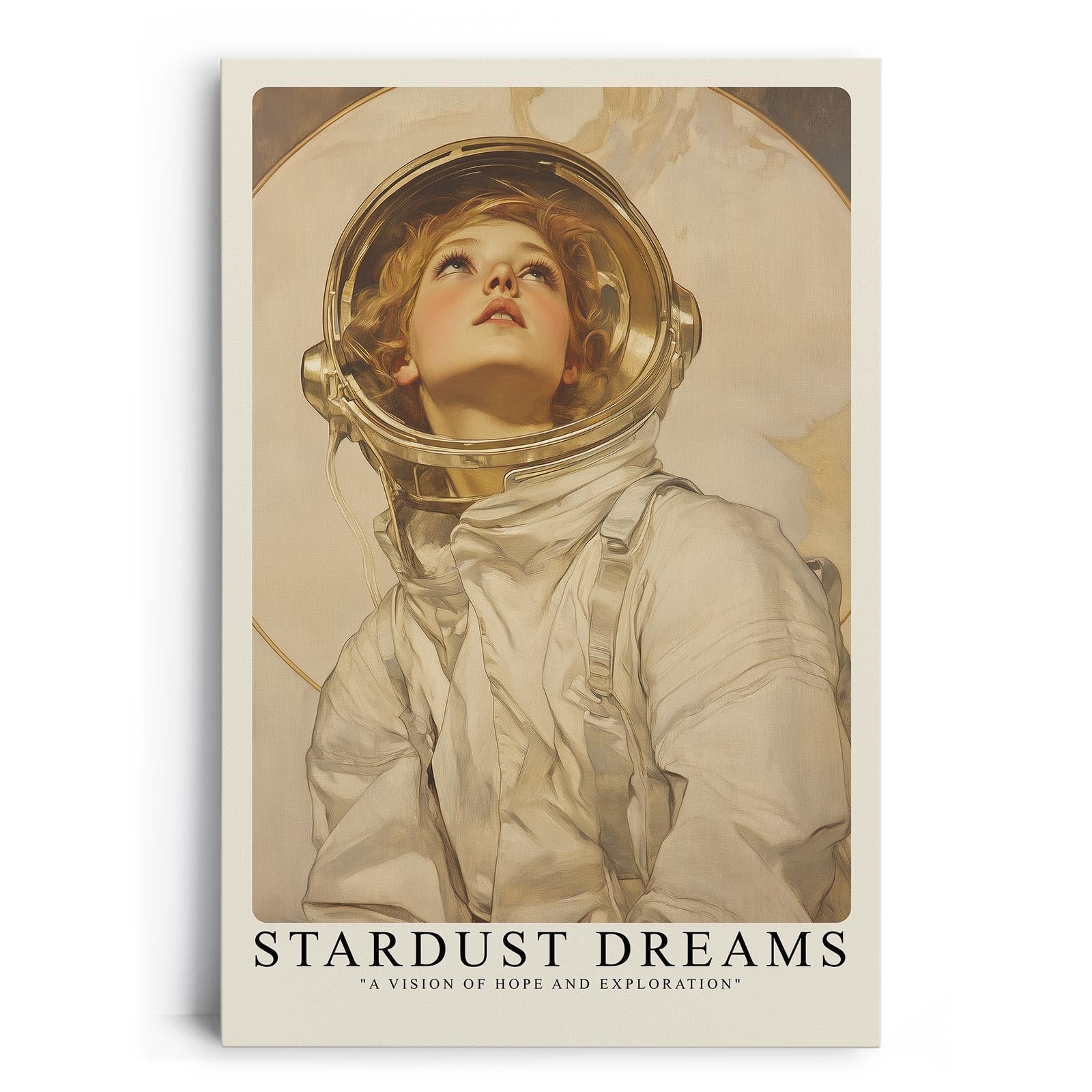 Paul Sinus Leinwandbild 60x90cm Leinwandbild Stardust Dreams – Faszinierende Illustration einer Astronautin mit verträumtem Blick, futuristische Eleganz
