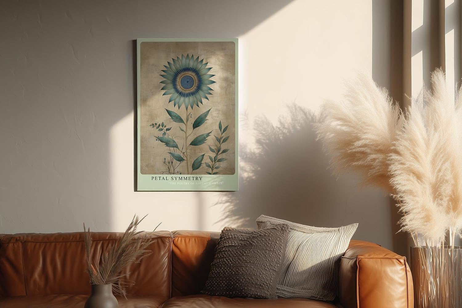 Paul Sinus Wandbild in 40x60cm Petal Symmetry stilisierte Sonnenblume in Blauund Grüntönen elegante Naturkunst auf Leinwand