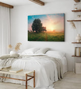 Wandbild 120x80cm Sonnenaufgang Natur Landschaft Nebel Baum Wiese