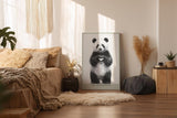 Paul Sinus Wandbild in 40x60cm The Hug Dealer Panda mit Herzgeste schwarz-weiße Tierillustration auf Leinwand