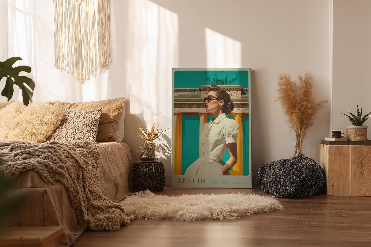 Paul Sinus Wandbild in 40x60cm Berlin – modebewusste Frau vor dem Brandenburger Tor in kräftigen Farben