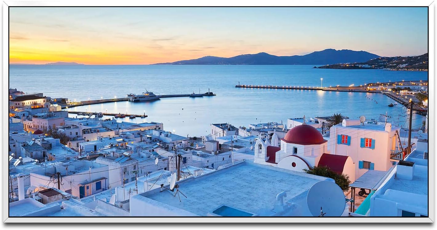 Griechenland Skyline ca. 130x70cm Wandbild inklusive Schattenfugenrahmen weiss - Panorama Leinwand Bild XXL Format Wandbilder Wohnzimmer Wohnung Deko Kunstdrucke