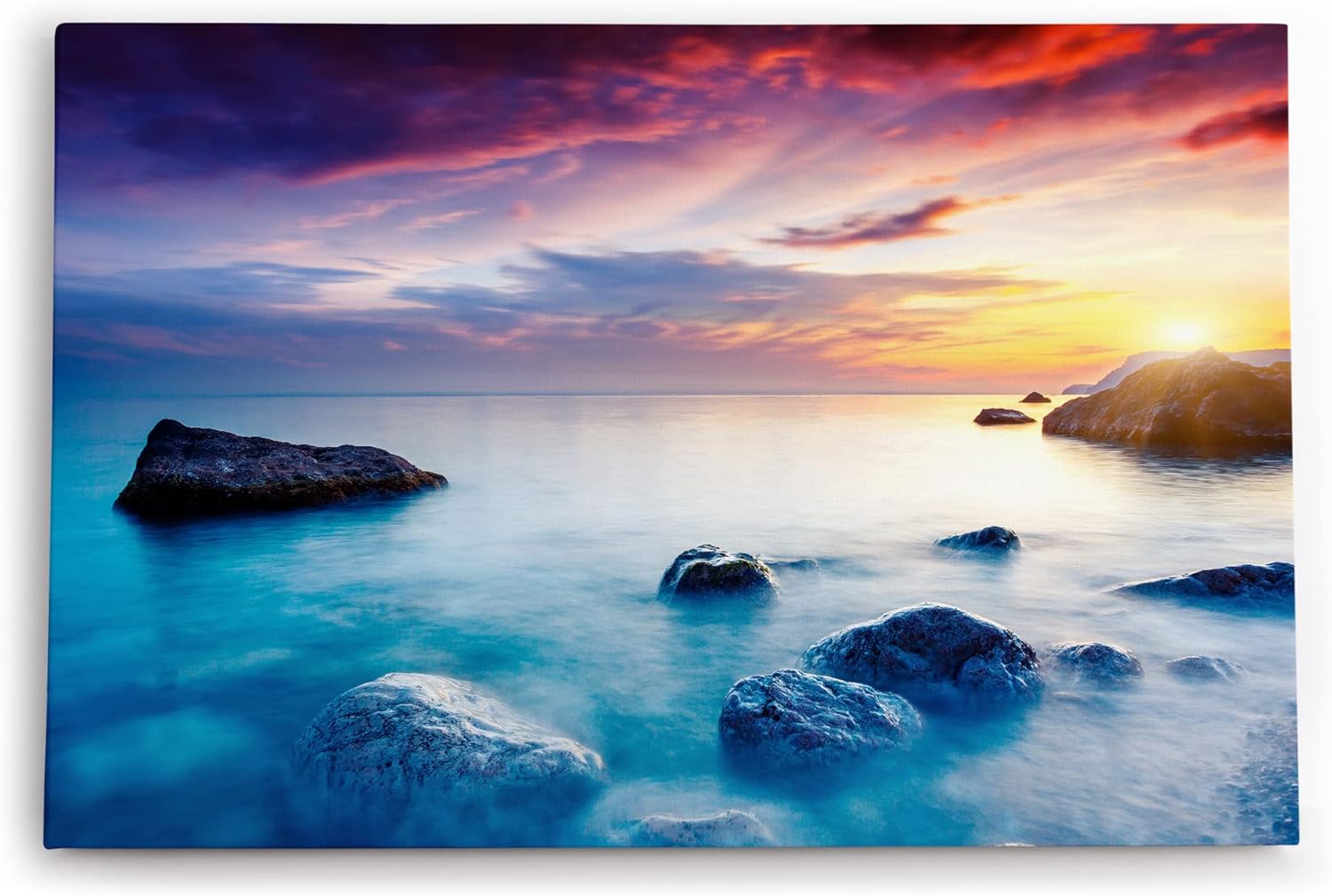 Paul Sinus Wandbild 120x80cm Meer Ozean Sonnenuntergang Felsen Klippen Horizont