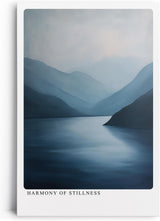 Paul Sinus Leinwandbild 40x60cm Stille Wasser – Meditative Landschaft mit ruhigem See und sanften Bergen in harmonischen Blautönen