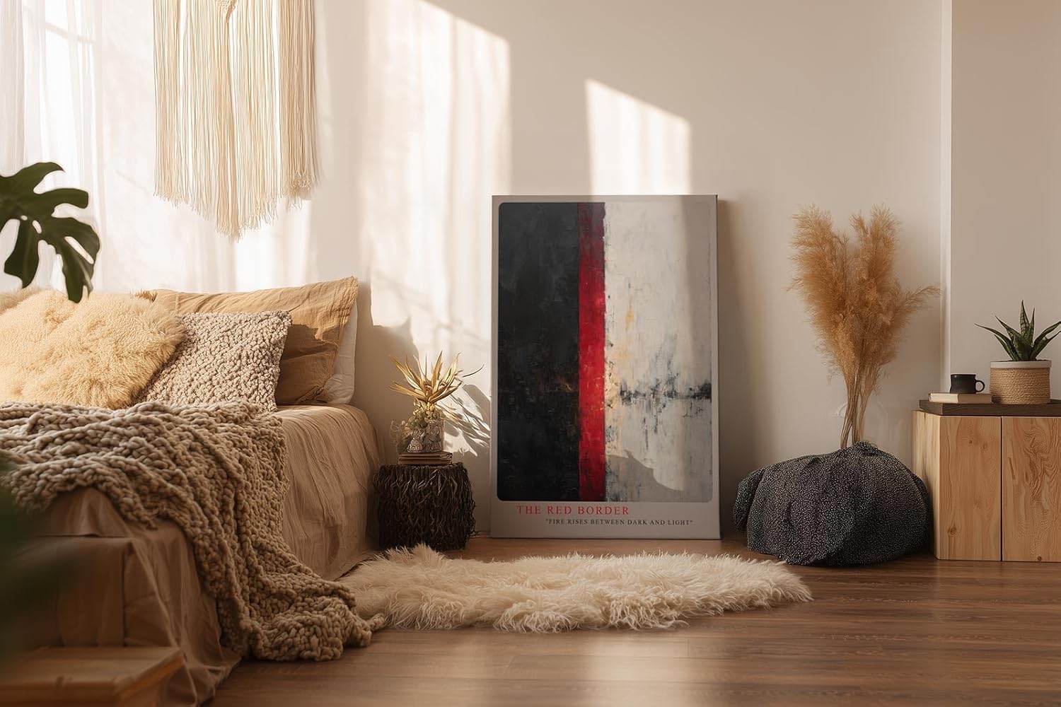 Paul Sinus Wandbild in 40x60cm The Red Border – Abstrakte Komposition mit starkem Hell-Dunkel-Kontrast und rotem Akzentstreifen