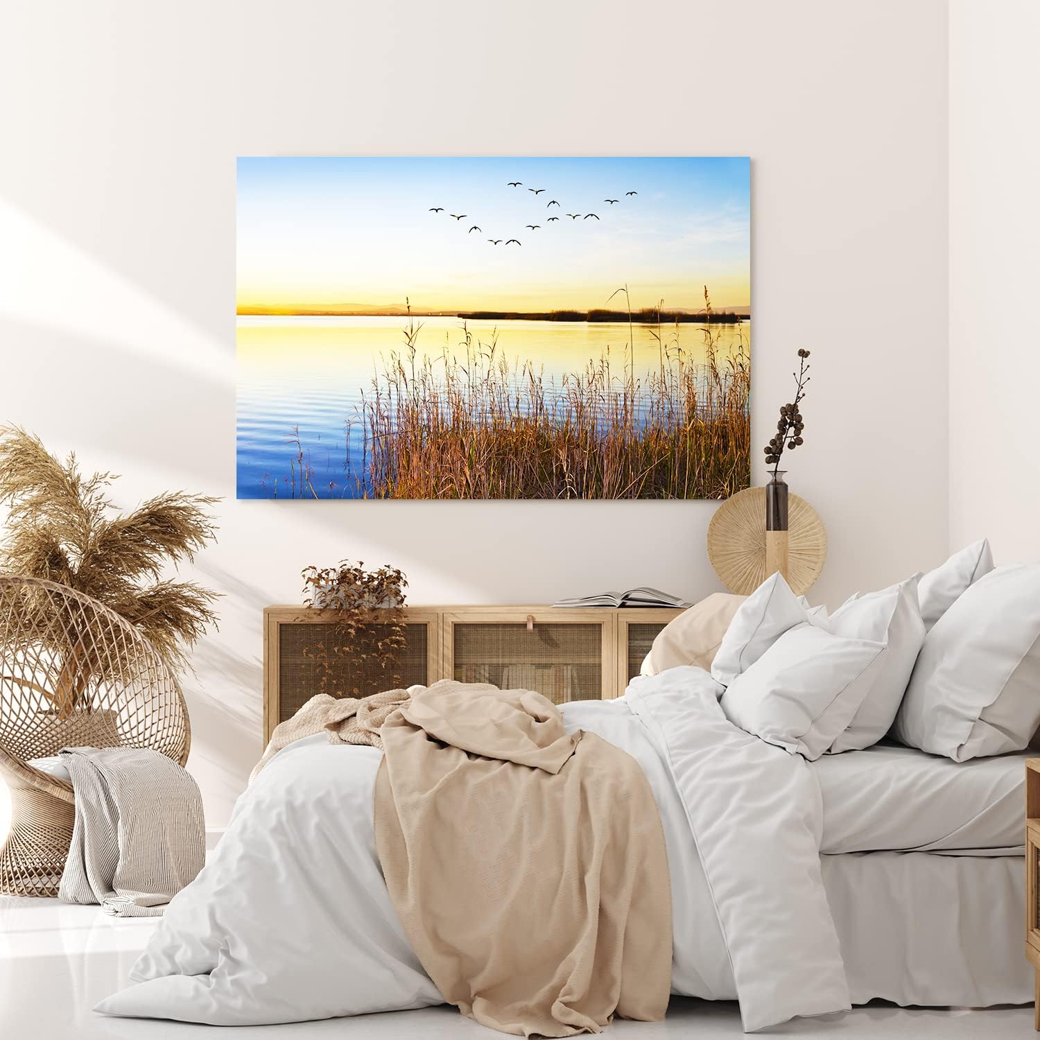 Paul Sinus Wandbild 120x80cm See Abendröte Sonnenuntergang Vögel Natur Horizont