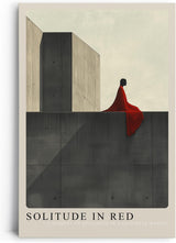 Paul Sinus Leinwandbild 40x60cm minimalistische Darstellung einer einsamen Figur in Rot auf Betonarchitektur, beeindruckende Wandkunst