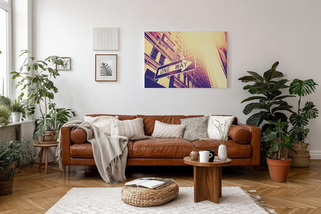 Sinus Art Wandbild 120x80cm Dynamische Komposition aus Architektur und Beschilderung in Retro-Look