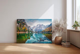 Sinus Art Wandbild 120x80cm Bunt gefärbte Herbstbäume spiegeln sich im ruhigen Bergsee vor alpiner Kulisse