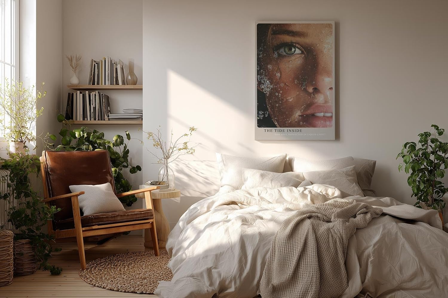Paul Sinus Wandbild in 40x60cm The Tide Inside hyperrealistisches Porträt eines grünen Auges mit Wasser und Lichtreflexen