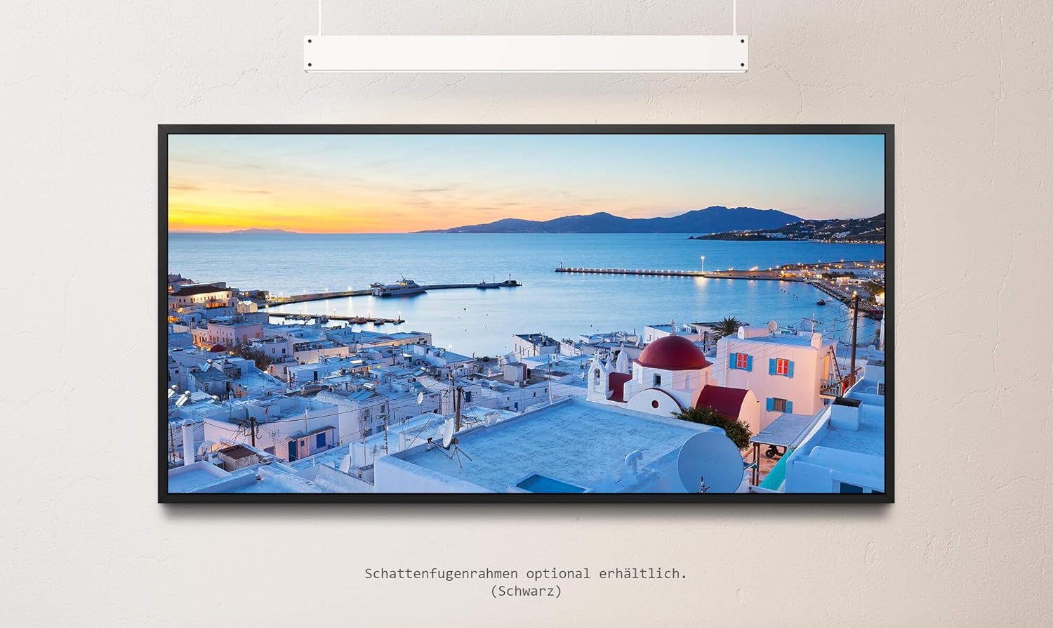 Griechenland Skyline ca. 130x70cm Wandbild inklusive Schattenfugenrahmen schwarz - Panorama Leinwand Bild XXL Format Wandbilder Wohnzimmer Wohnung Deko Kunstdrucke