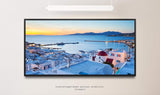 Griechenland Skyline ca. 130x70cm Wandbild inklusive Schattenfugenrahmen schwarz - Panorama Leinwand Bild XXL Format Wandbilder Wohnzimmer Wohnung Deko Kunstdrucke