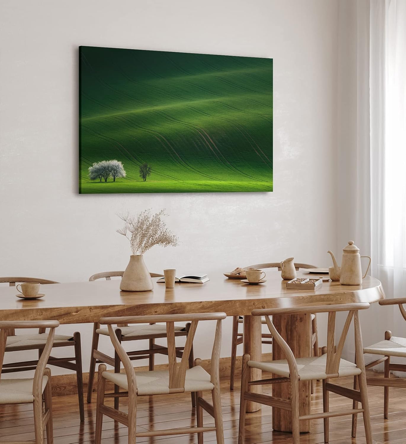 Wandbild 120x80cm Grüne Landschaft Baum Wiese Gras Hügel Baumblüte