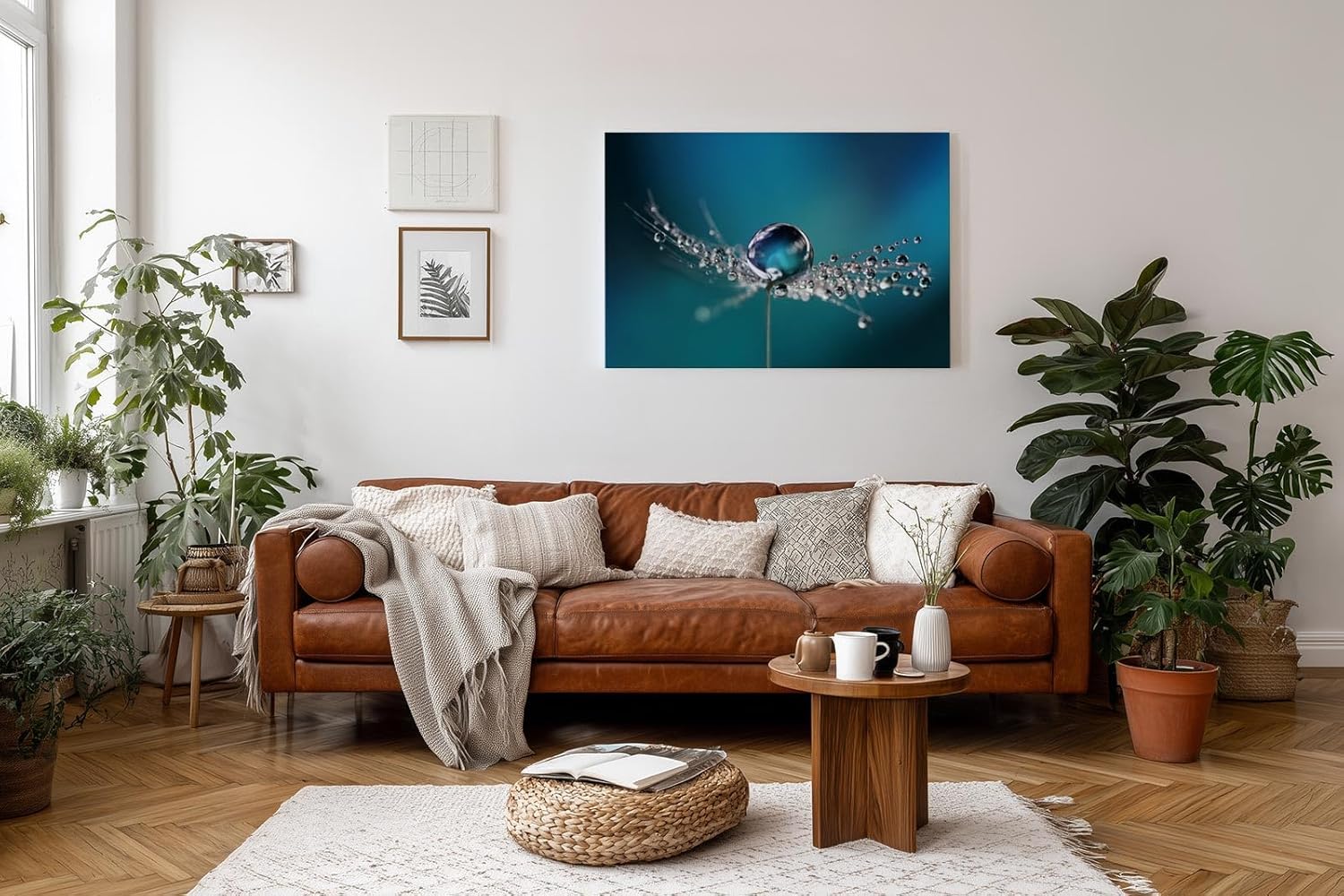 Sinus Art Wandbild 120x80cm Zauberhaftes Motiv mit spiegelnden Tropfen und weichen Farben für moderne Ästhetik