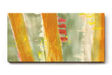 Sinus Art Wandbild 120x80cm Gelb-orange vertikale Pinselstriche auf grünlichem Grund mit leuchtenden Akzenten