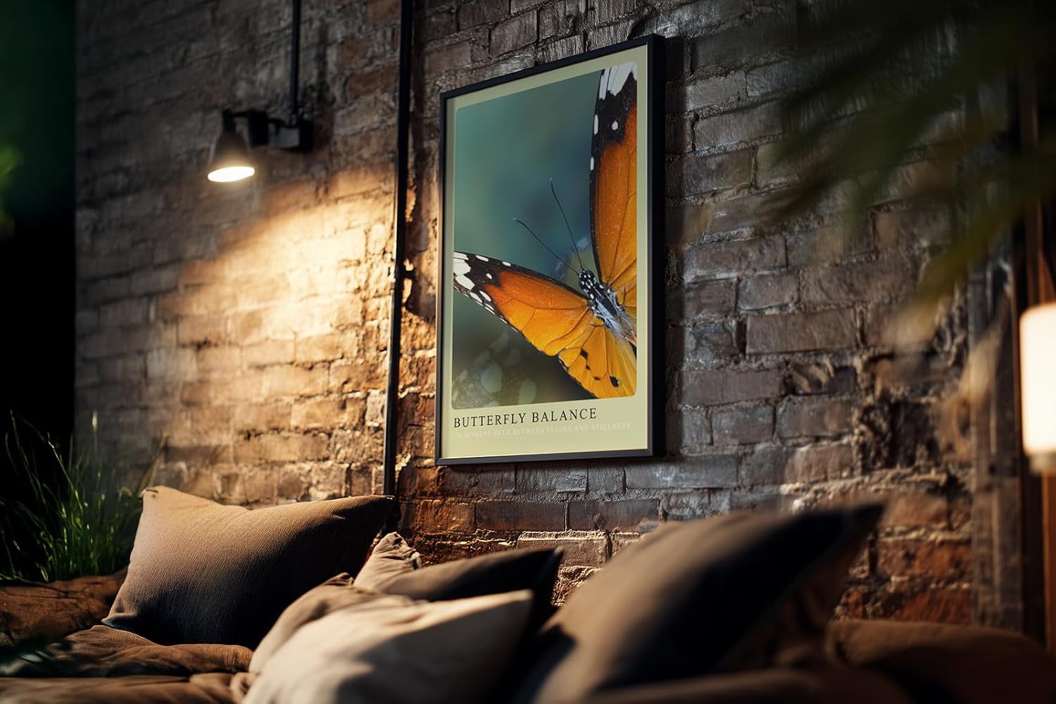 Paul Sinus Kunstdruck 40x60cm Schmetterling Nahaufnahme mit orange-schwarzen Flügeln – Moment voll Balance und Ruhe