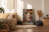 Paul Sinus Wandbild in 40x60cm The Blooming Gaze mit realistischem Frauenportrait und Blüten in leuchtenden Farben für ausdrucksstarke Wandgestaltung