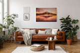 Sinus Art Wandbild 120x80cm Stimmungsvolles Fuji-Motiv bei Sonnenaufgang mit faszinierendem Nebelspiel