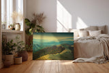 Sinus Art Wandbild 120x80cm Hügeliges Landschaftsmotiv mit natürlicher Lichtstimmung für beruhigende Raumwirkung