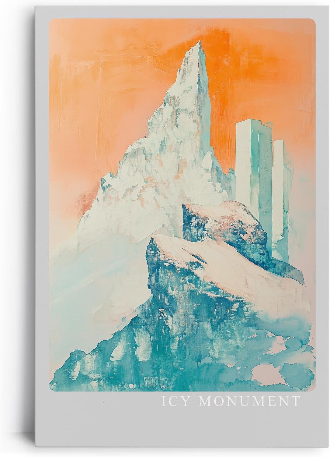 Paul Sinus Leinwandbild 40x60cm monumentaler Eisgipfel mit futuristischen Strukturen und warmem Licht – kunstvolles Leinwandbild für moderne Raumgestaltung