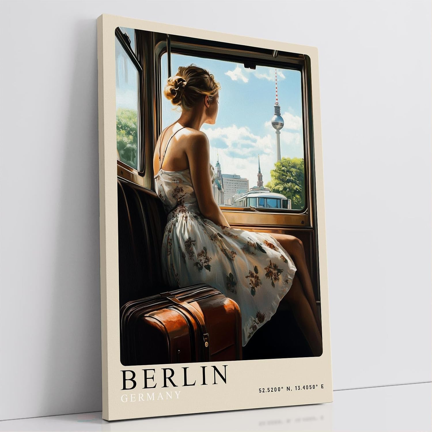 Paul Sinus Leinwandbild 80x120cm Leinwandbild Berlin Deutschland Stadtblick Fernsehturm Zugreise Nostalgie Vintage Romantik Sehnsucht Reisemoment Hauptstadt