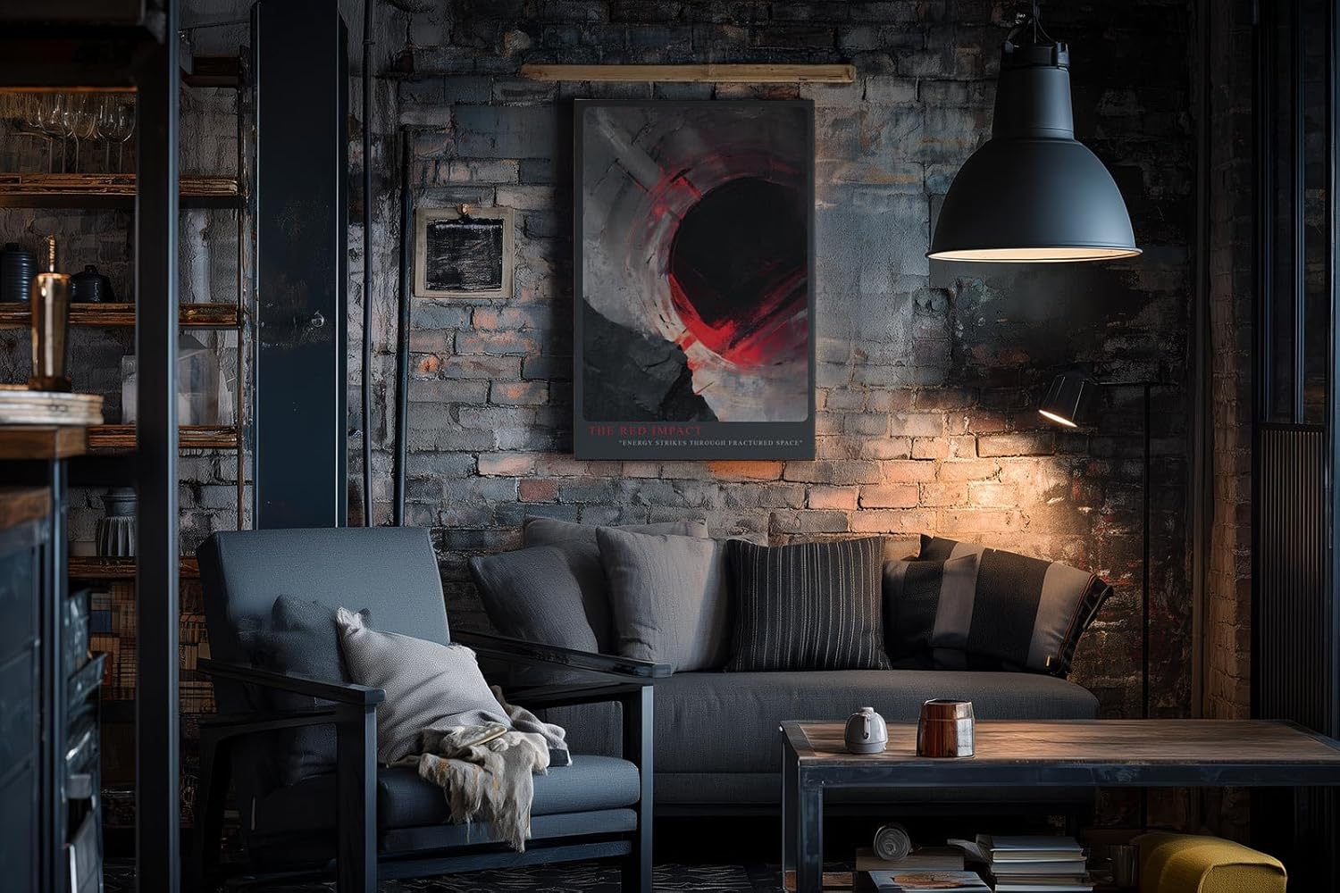 Paul Sinus Wandbild in 40x60cm The Red Impact – Dynamisches abstraktes Kunstwerk mit rotem Akzent und kreisförmiger Komposition