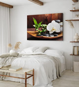Paul Sinus Wandbild 120x80cm Feng Shui Orchidee weiße Blüte schwarze Steine Harmonie