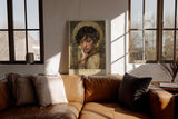 Paul Sinus Wandbild in 40x60cm The Golden Halo – Elegantes Porträt einer jungen Frau mit goldenem Heiligenschein in sanften, warmen Farbtönen für stilvolle Raumgestaltung