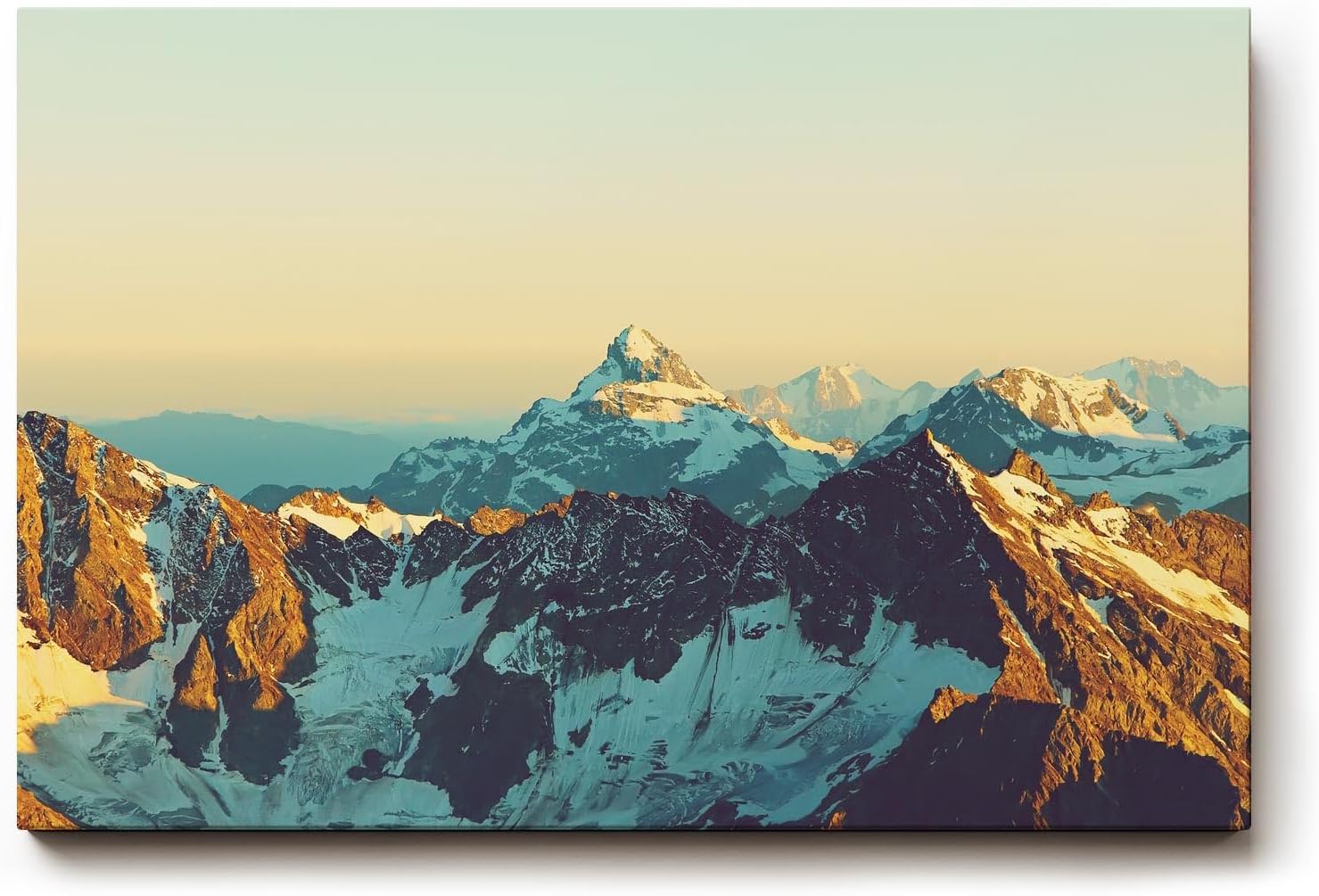 Sinus Art Wandbild 120x80cm Imposantes Alpenpanorama mit goldener Lichtstimmung für kraftvolle Raumwirkung