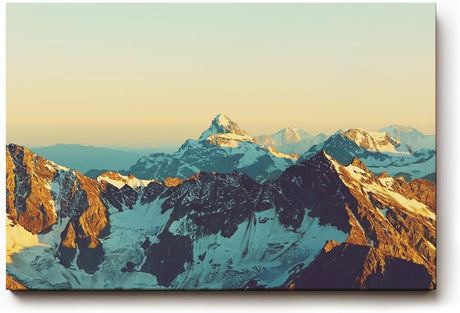 Sinus Art Wandbild 120x80cm Imposantes Alpenpanorama mit goldener Lichtstimmung für kraftvolle Raumwirkung