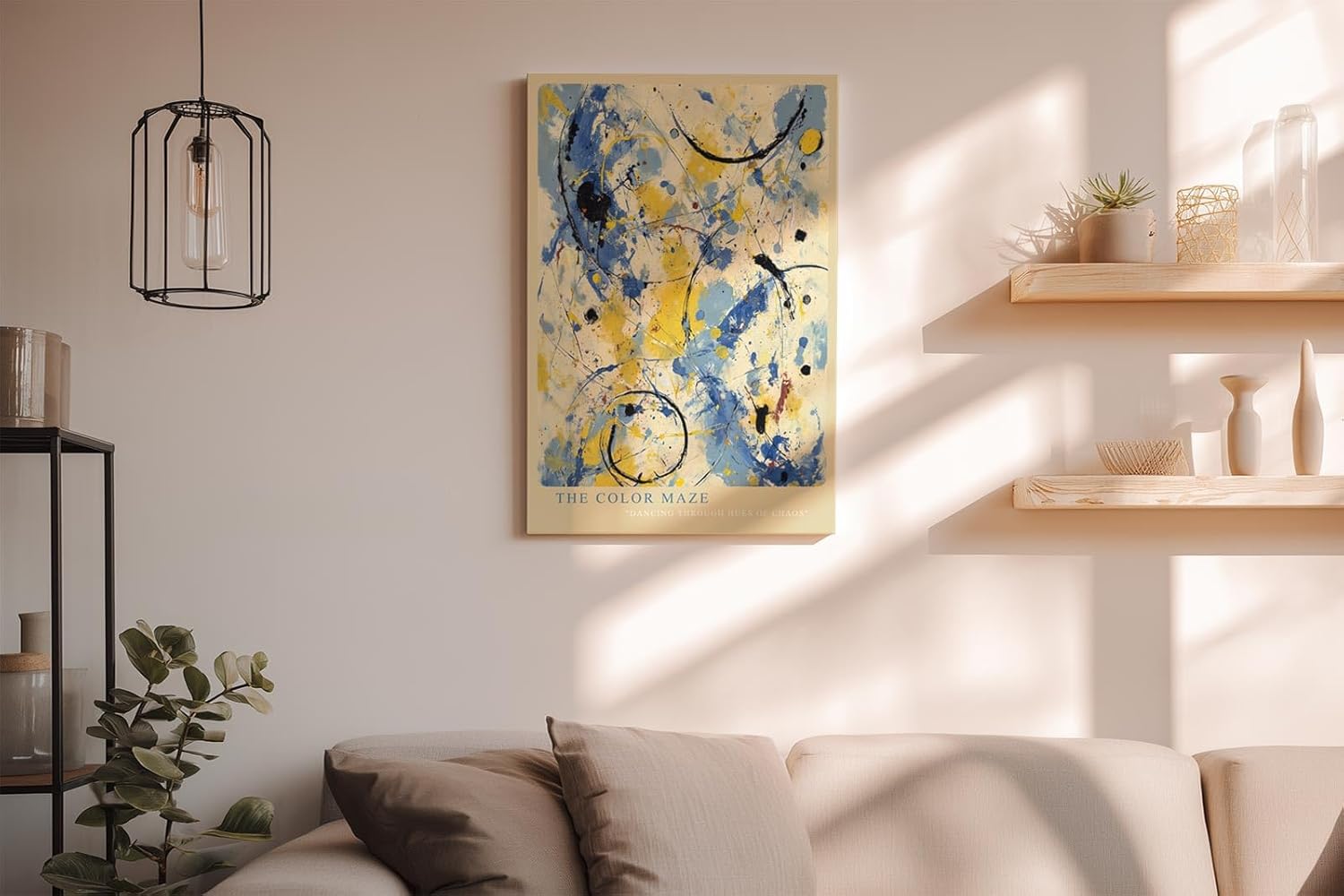 Paul Sinus Wandbild in 40x60cm The Color Maze – Farbintensive abstrakte Kunst in Blau-, Gelbund Schwarztönen
