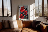 Paul Sinus Wandbild in 40x60cm Graphic Bloom – Rote Blüten im grafischen Pop-Art-Stil mit Linienund Punktmuster