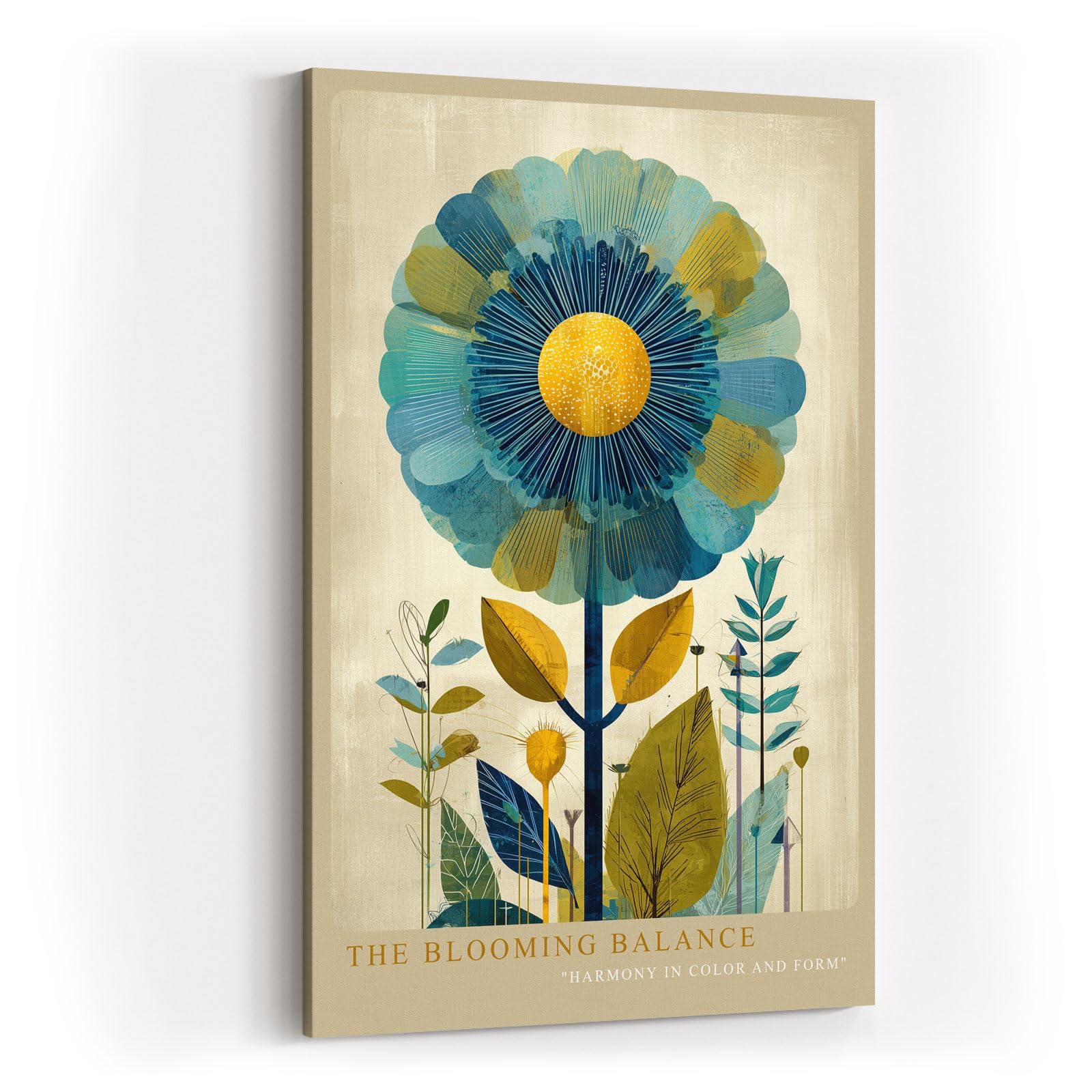 Paul Sinus Wandbild in 40x60cm The Blooming Balance stilisierte Blume in Blauund Gelbtönen moderne Naturkunst auf Leinwand
