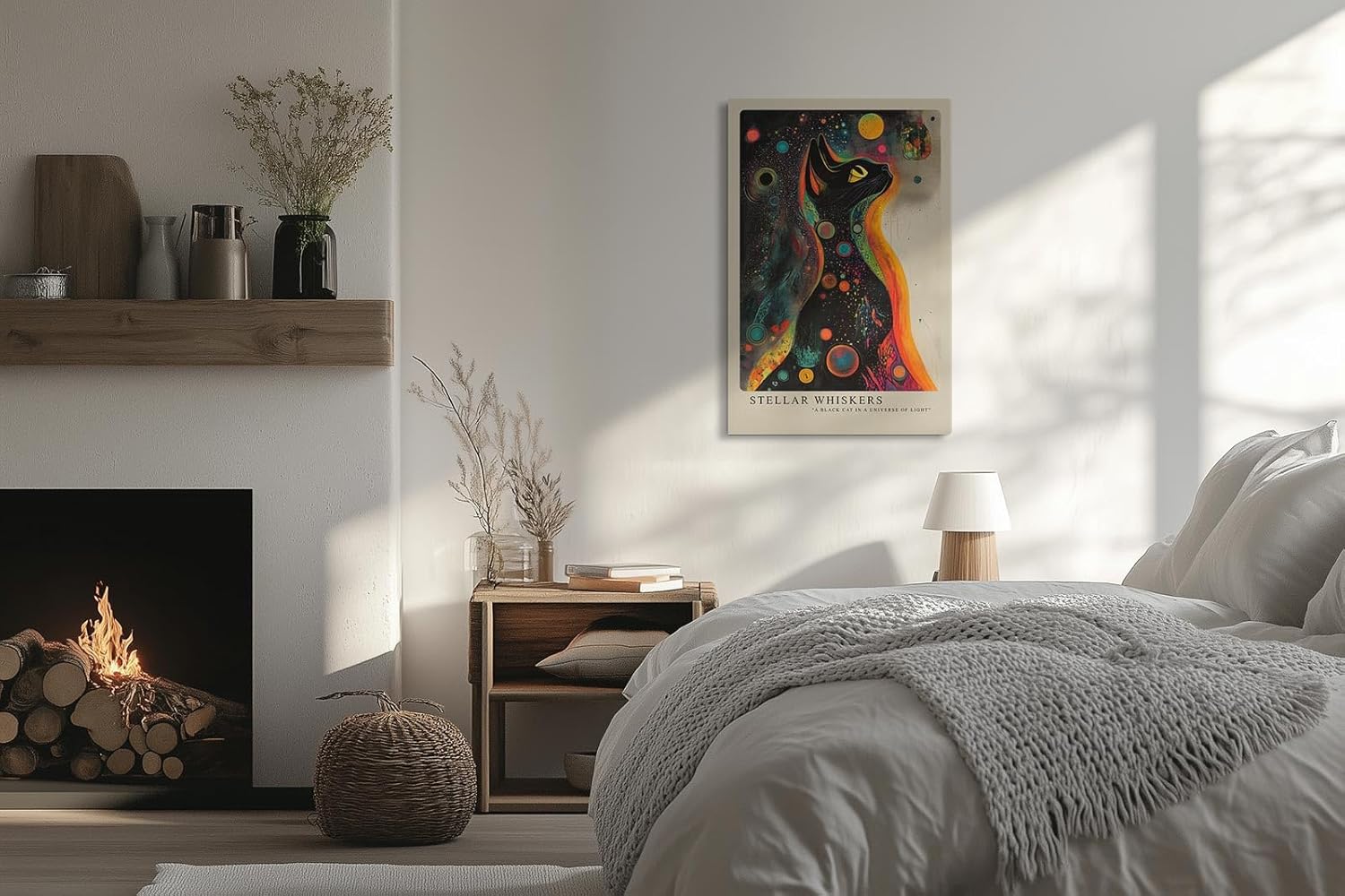 Paul Sinus Leinwandbild 60x90cm Galaktische Katze farbenfroh mystisch surreal kosmisch faszinierende Wandkunst leuchtende Farben kunstvoll hypnotisch