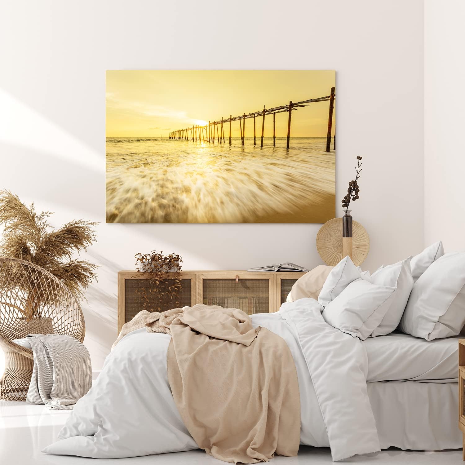 Paul Sinus Wandbild 120x80cm Holzsteg am Strand Sonnenuntergang Abendröte Meer