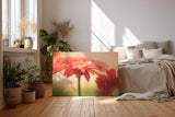 Sinus Art Wandbild 120x80cm Emotionale Nahaufnahme einer roten Gerbera mit schimmernden Tautropfen auf den Blütenblättern