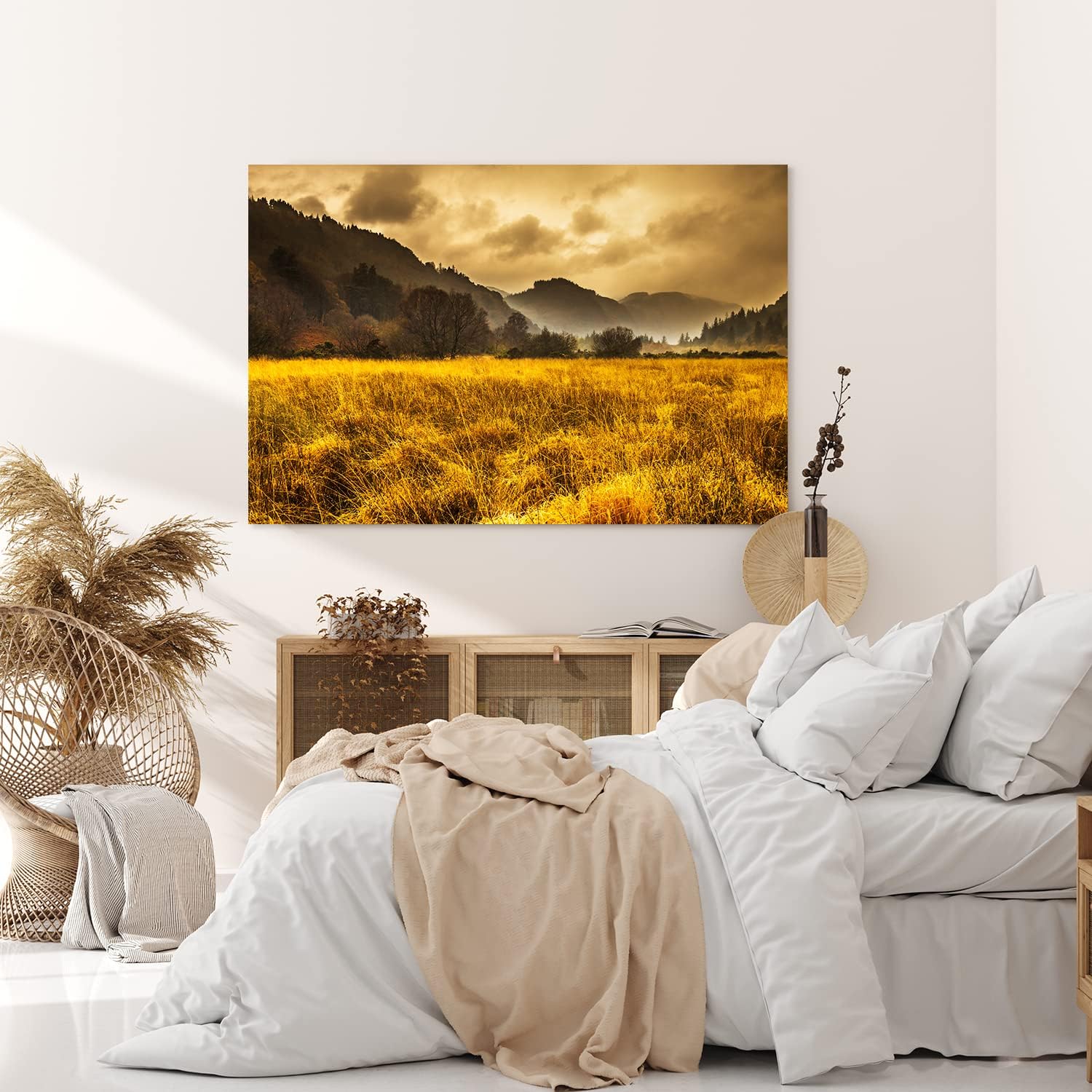 Paul Sinus Wandbild 120x80cm Landschaftsbild Natur Feld Berge dunkler Himmel