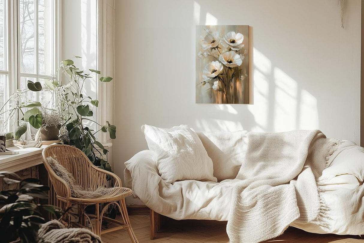 Paul Sinus 60x90cm Wandbild Elegante Blüten in Beige – Zeitlose Blumenkomposition mit stilvoller Blume