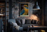 Paul Sinus Wandbild in 40x60cm Song in Feathers – farbenfrohes Vogelporträt in harmonischen Blauund Gelbtönen für stilvolle Raumgestaltung